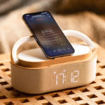 Digital Alarm Clock with Speaker - Light Wood