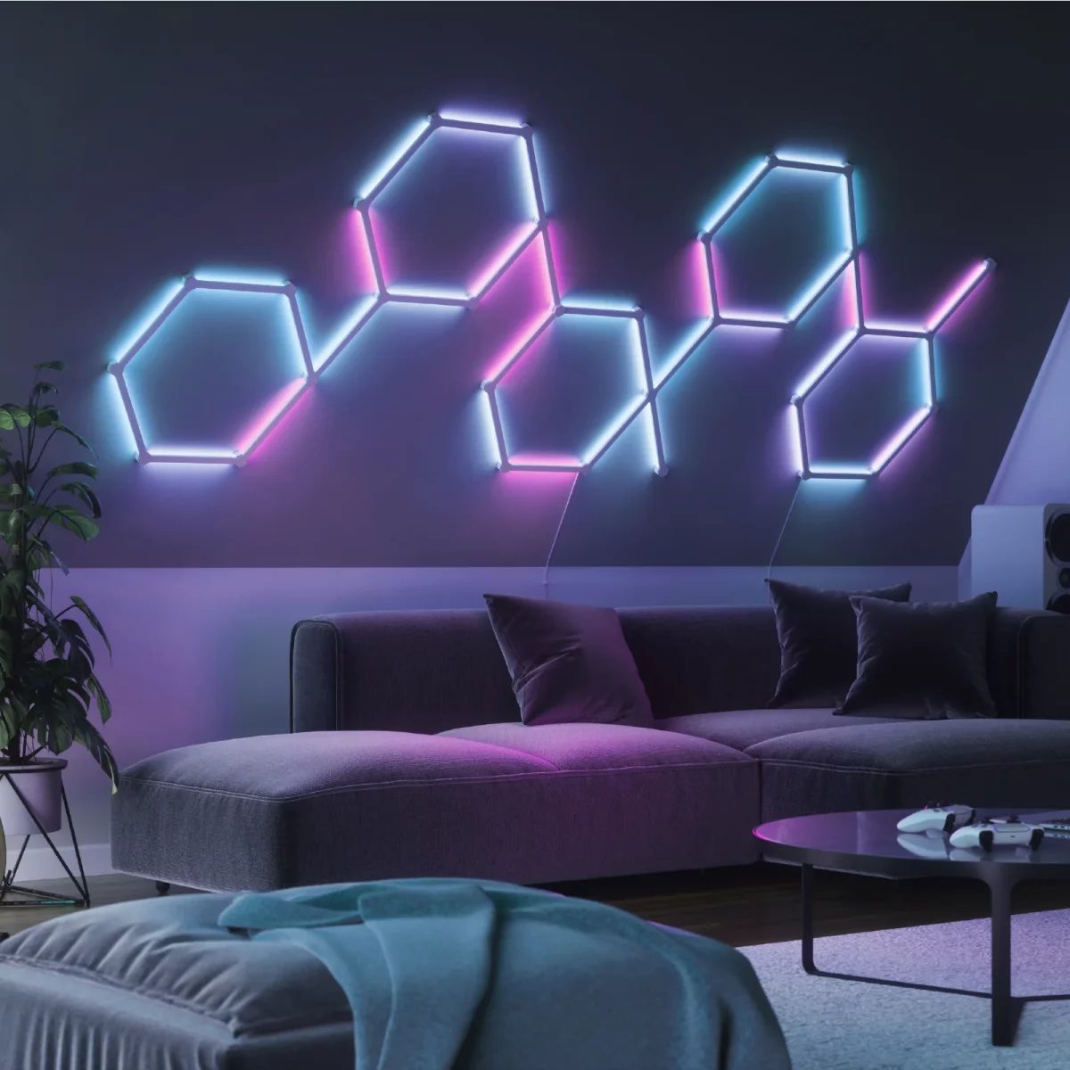 3-nanoleaf-lines-light-rgb-living-room-entertainment@2x Nanoleaf Lines Expansion Pak (3 Lines - 60 Degree) - Image 2
